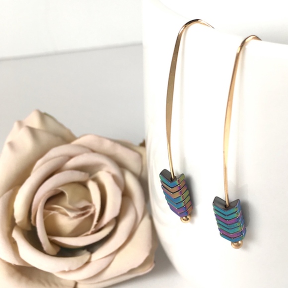 Boho Chevron Geometric Dangle Earrings - Picture 6 of 6